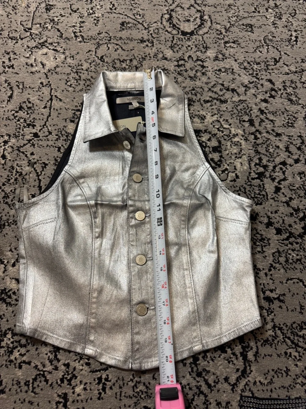 Hudson Metallic Silver Button-Front halter Vest - Picture 4 of 7